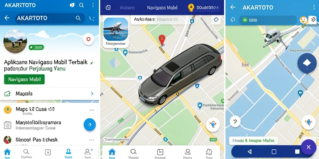Tampilan antarmuka aplikasi AKARTOTO yang menunjukkan fungsi navigasi mobil.